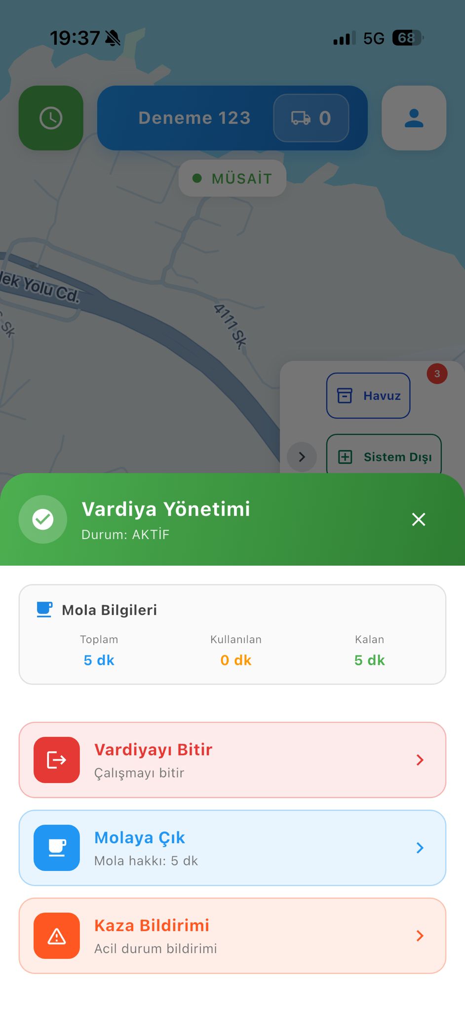 ZirveGo kurye uygulaması — vardiya ve mola yönetimi